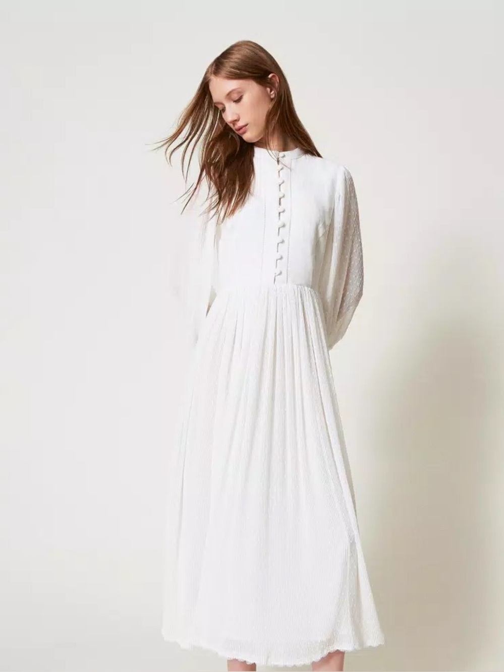 Twinset Milano Linen and plumetis blend long dress